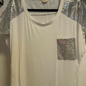 #176 POL White Top with Silver Sequin Accents